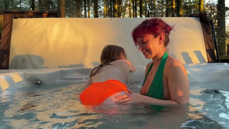Two ladies in a hottub