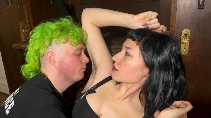 Dirty slave licks my sweaty armpits and my spit