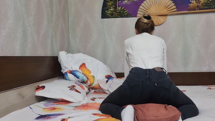 pillow humping while i wear jeans and shirt