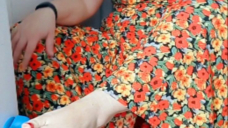 Dildo foot wank & masturbation in pretty dress