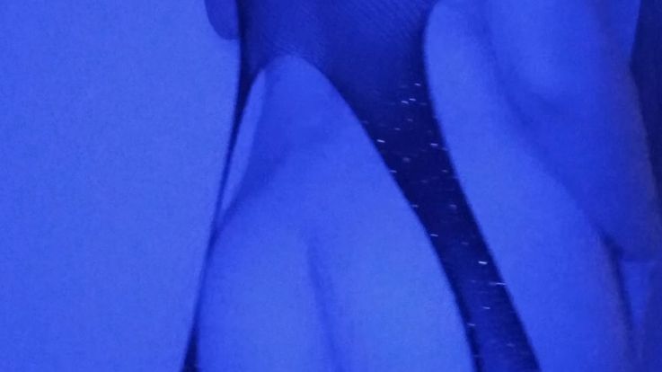 Fishnet stockings, naked body, pussy teasing