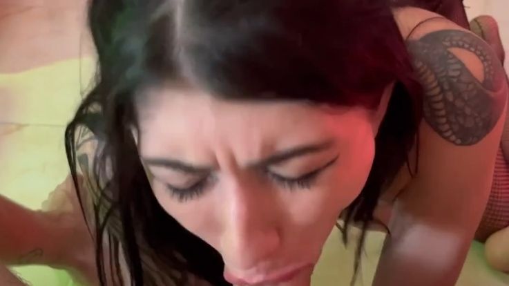 A baby in torn tights sucks a dick for a long time